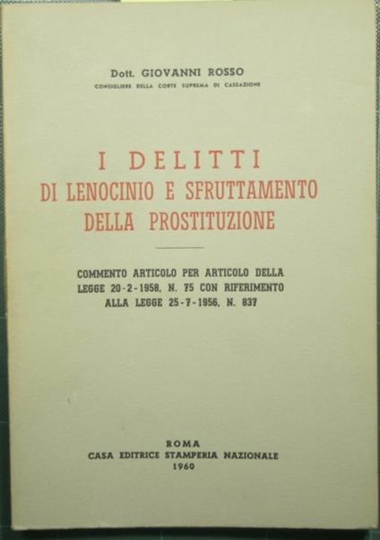 I delitti di lenocinio e sfruttamento della prostituzione - Giovanni Grosso - copertina