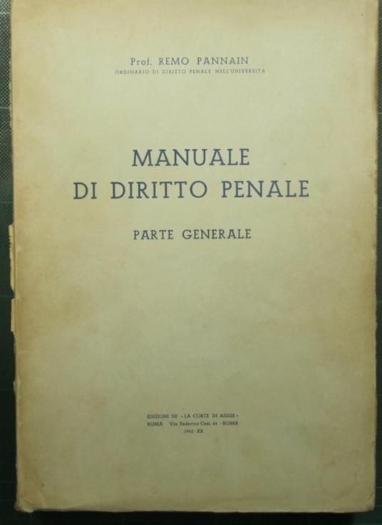 Manuale di diritto penale - Parte generale - Remo Pannain - copertina