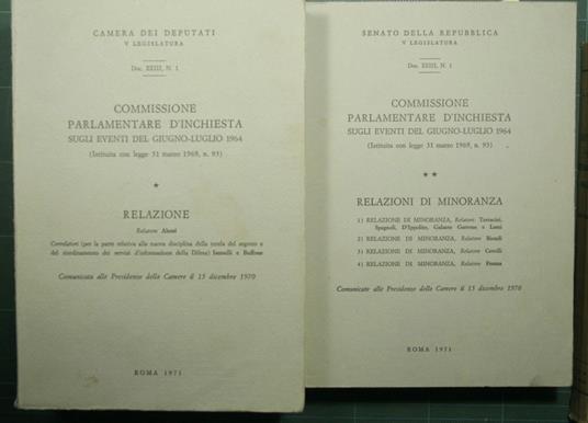 Commissione parlamentare d'inchiesta sugli eventi del giugno-luglio 1964 - CAMERA DEI DEPUTATI - copertina