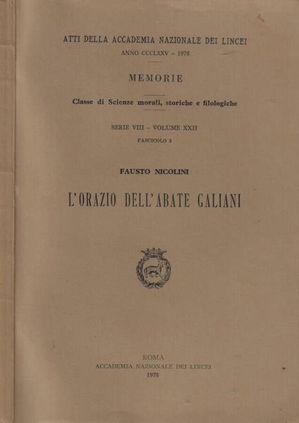 L' orazio dell'Abate Galiani - Fausto Nicolini - copertina