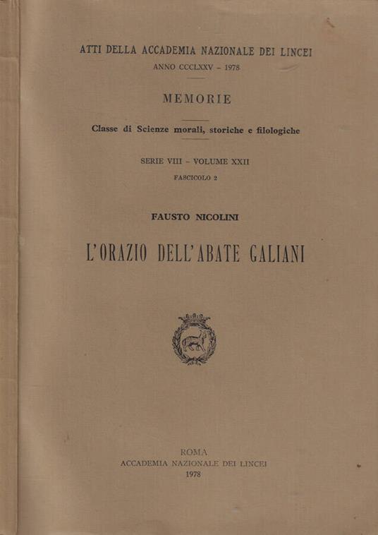 L' orazio dell'Abate Galiani - Fausto Nicolini - copertina