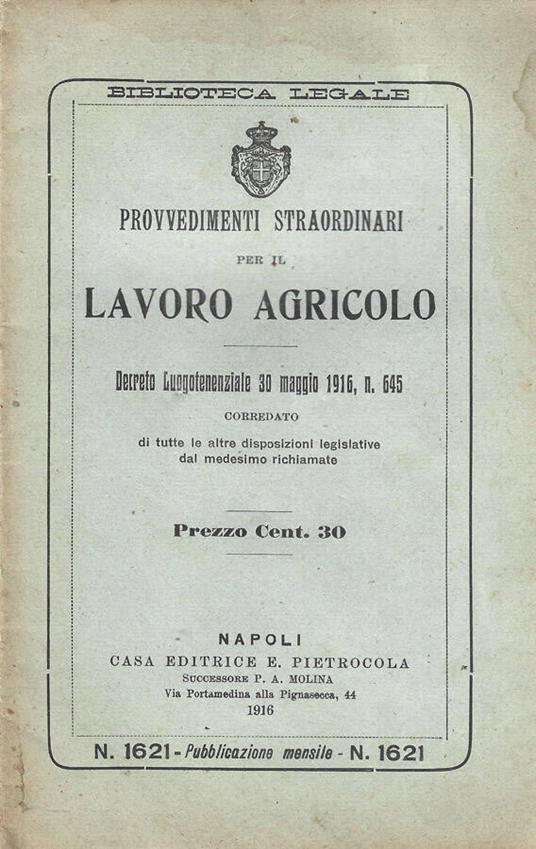 Provvedimenti straordinari per il lavoro agricolo - copertina