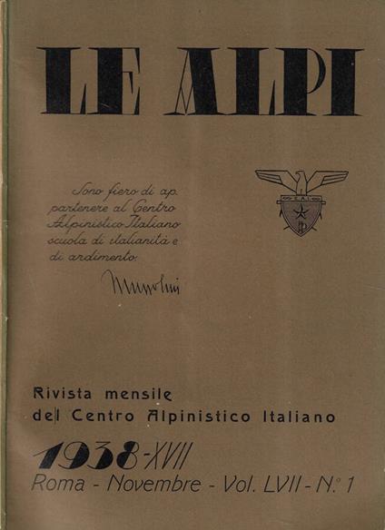 Le alpi Vol. LVII n. 1 1938 - copertina