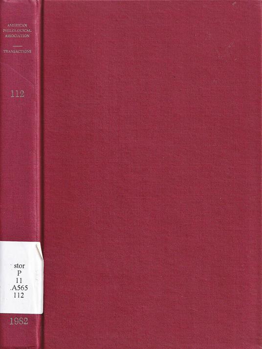 American philological association, volume 112, 1982 - copertina