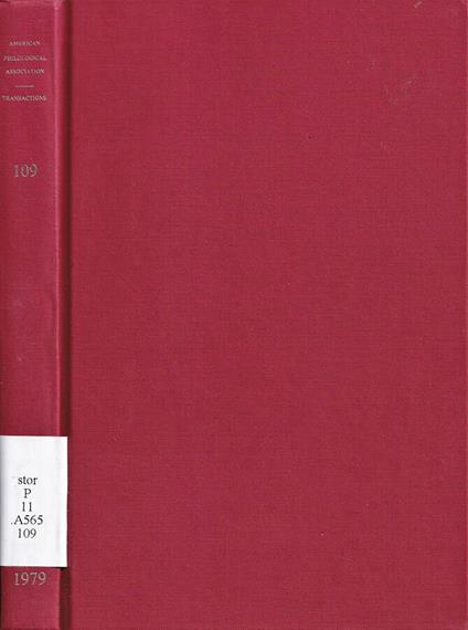 American philological association, volume 109, 1979 - copertina