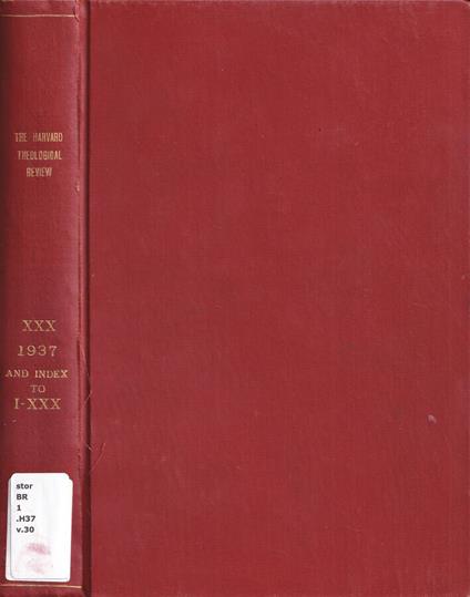 The Harvard theological review, volume XXX, 1937 and index to I-XXX - copertina