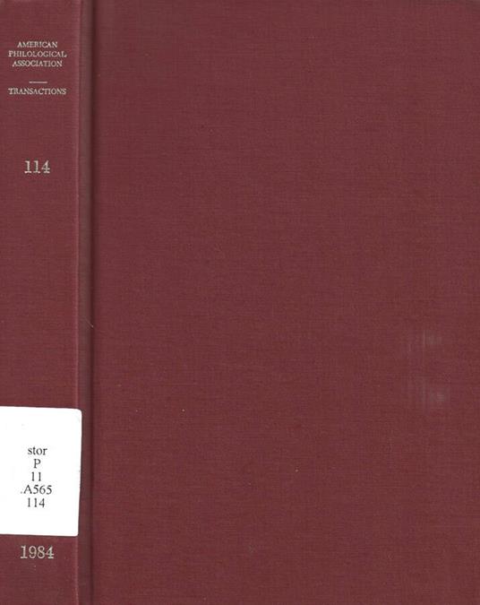 Transactions of the American Philological Association. Volume 114 - 1984 - copertina