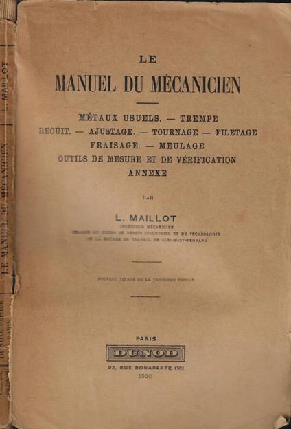 Le manuel du mécanicien - copertina
