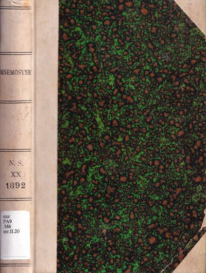 Mnemosyne, volume XX, 1892 - copertina