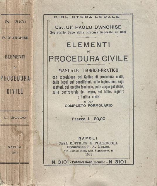 Elementi di procedura civile - Paolo D'Anchise - copertina