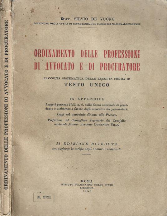 Ordinamento delle professioni di avvocato e di procuratore - Silvio De Vuono - copertina