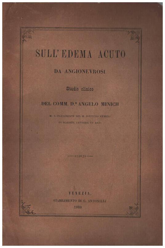 Sull'edema acuto da angionevrosi - Angelo Minich - copertina