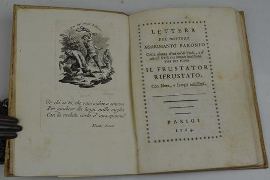 Lettera del dottore Agarimanto Baronio Colla giunta d'un po' di Prosa, e d'alcuni Versi che ponno benissimo aver per titolo Il frustator rifrustato. Con note e intagli bellissimi - Anton Maria Borga - copertina