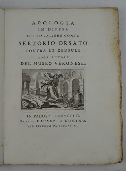 Apologia in difesa de Cavaliere Conte Sertorio Orsato contra le Censure dell'Autore del Museo Veronese - copertina