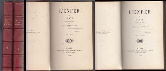 L' Enfer 2 Volumi Francese- Dante Alighieri- Michel Levy Freres- 1852- C- Xfs - copertina