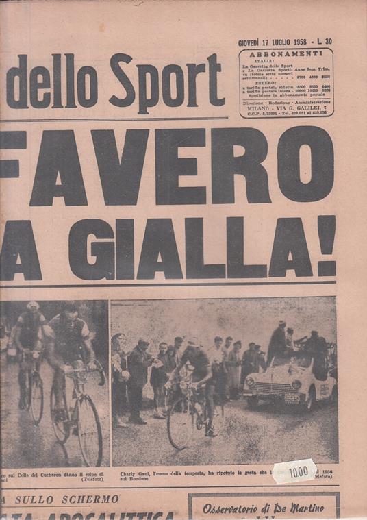Gazzetta Dello Sport Tour De France 1958 Lotto 17 Numeri Favero - copertina