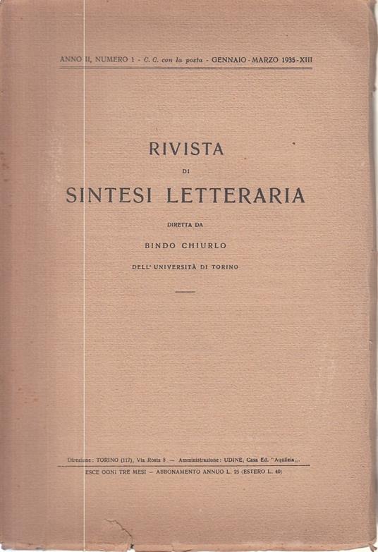Rivista Di Sintesi Letteraria Anno Ii N.1 - copertina