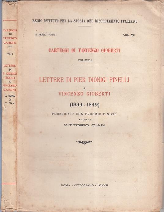 Carteggi Di Vincenzo Gioberti Volume I - Vittorio Cian - copertina