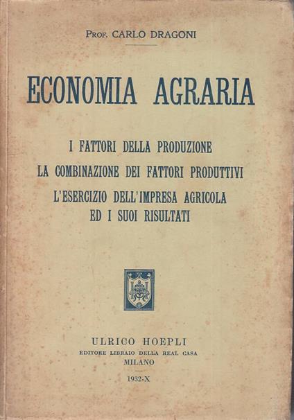 Economia Agraria - Carlo Dragoni - copertina