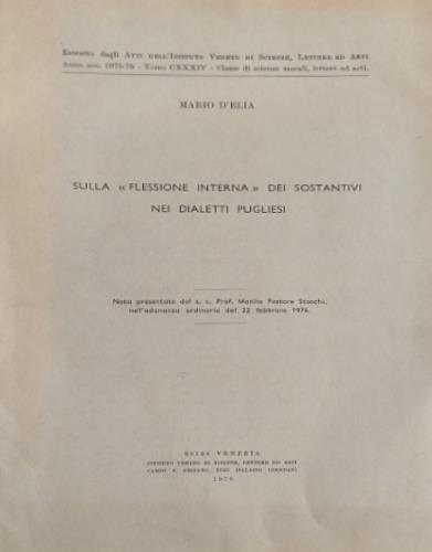 Sulla "flessione interna" dei sostantivi nei dialetti pugliesi. Estratto - Mario D'Elia - copertina
