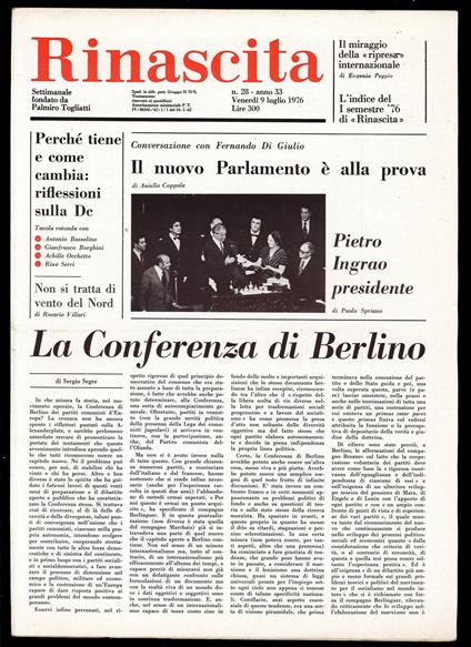 Rinascita Anno 33 n. 28 - Palmiro Togliatti - copertina