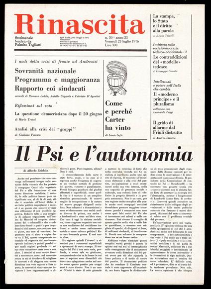 Rinascita Anno 33 n. 30 - Palmiro Togliatti - copertina
