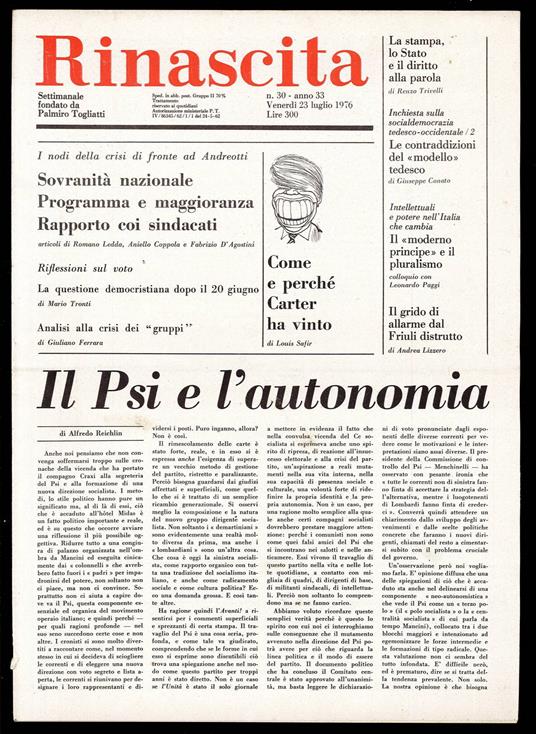 Rinascita Anno 33 n. 30 - Palmiro Togliatti - copertina