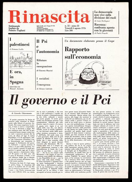 Rinascita Anno 33 n. 32 - Palmiro Togliatti - copertina