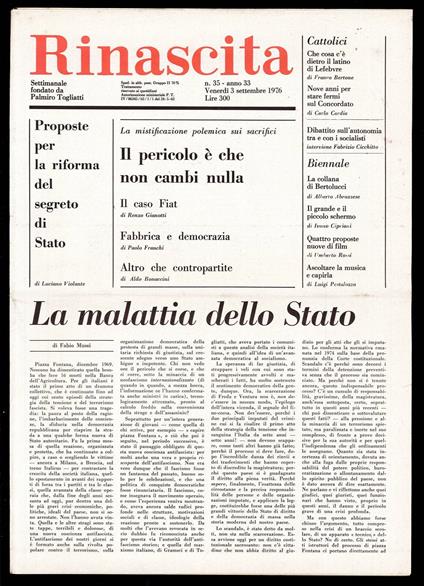 Rinascita Anno 33 n. 35 - Palmiro Togliatti - copertina