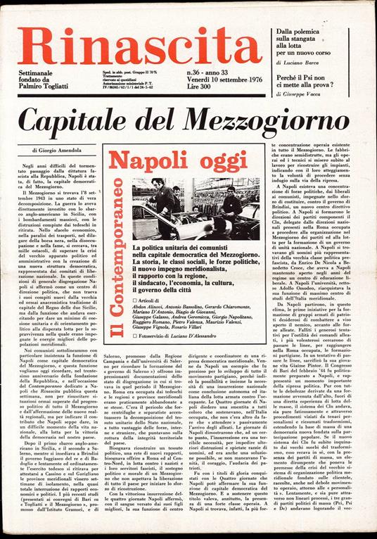 Rinascita Anno 33 n. 36 - Palmiro Togliatti - copertina