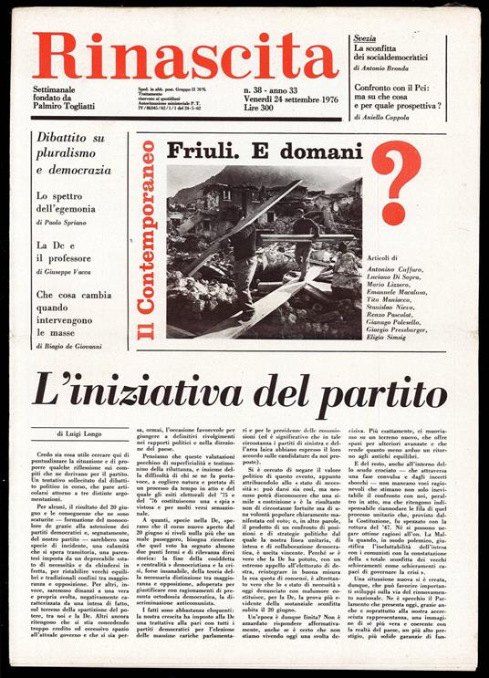 Rinascita Anno 33 n. 38 - Palmiro Togliatti - copertina