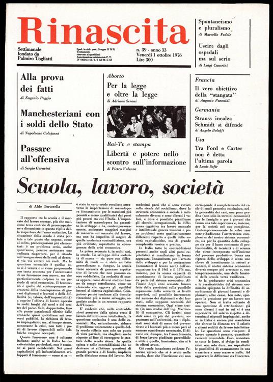 Rinascita Anno 33 n. 39 - Palmiro Togliatti - copertina