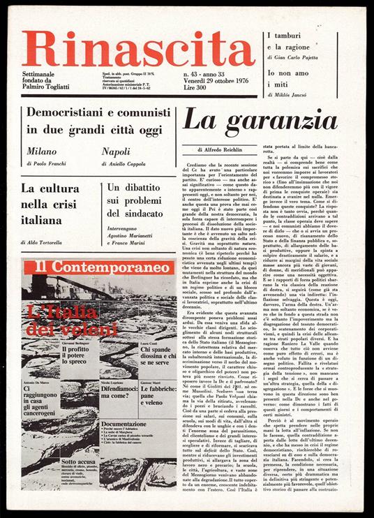 Rinascita Anno 33 n. 43 - Palmiro Togliatti - copertina