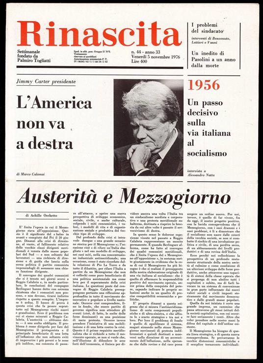 Rinascita Anno 33 n. 44 - Palmiro Togliatti - copertina