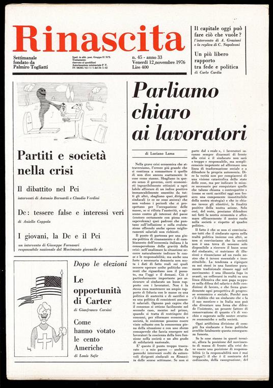 Rinascita Anno 33 n. 45 - Palmiro Togliatti - copertina
