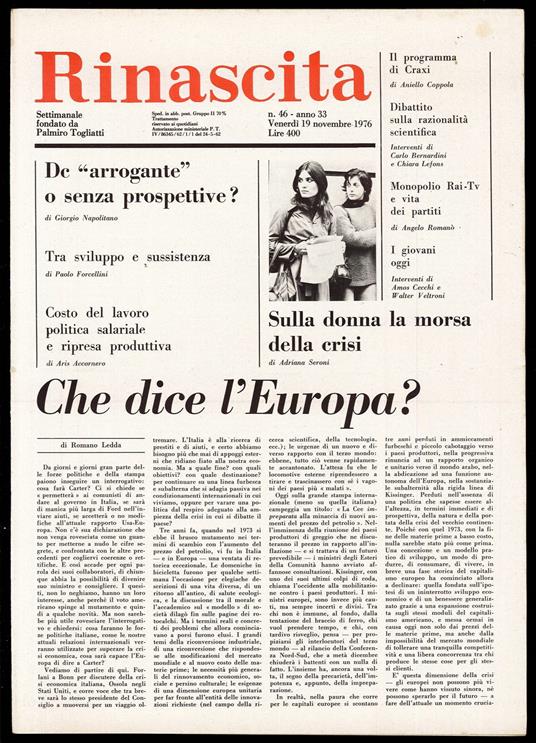 Rinascita Anno 33 n. 46 - Palmiro Togliatti - copertina