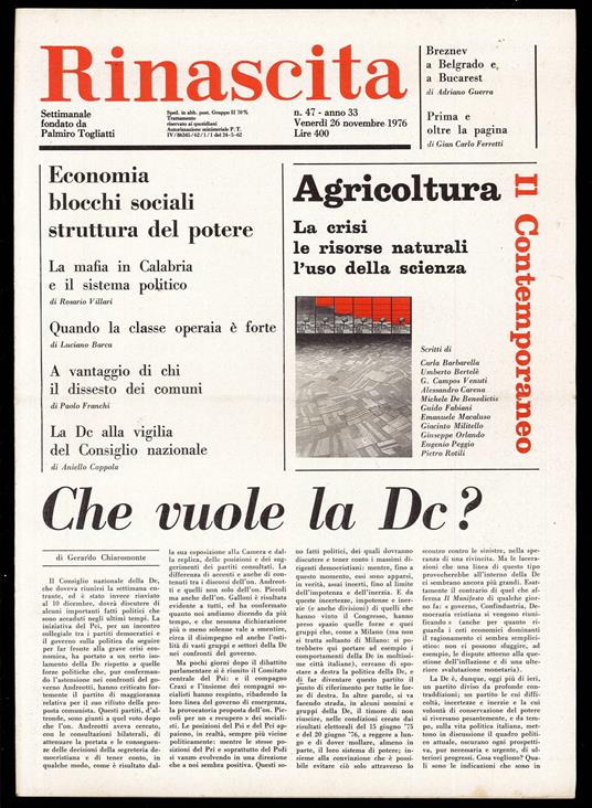 Rinascita Anno 33 n. 47 - Palmiro Togliatti - copertina