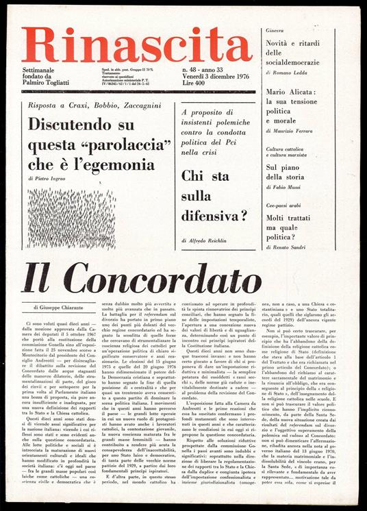 Rinascita Anno 33 n. 48 - Palmiro Togliatti - copertina