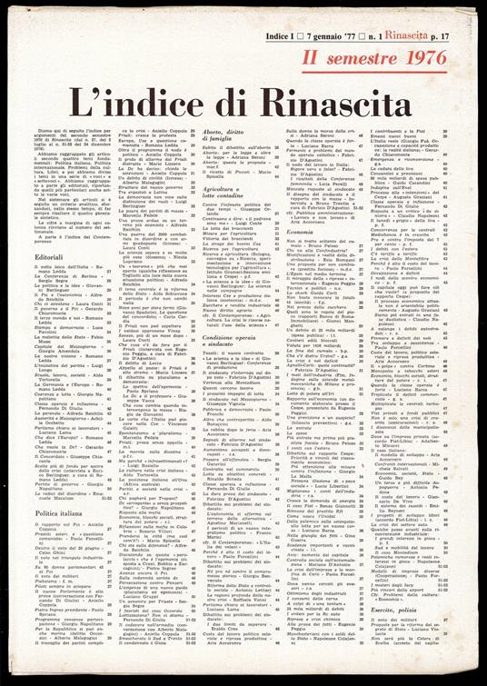 Rinascita Anno 33 indice secondo semestre - Palmiro Togliatti - copertina