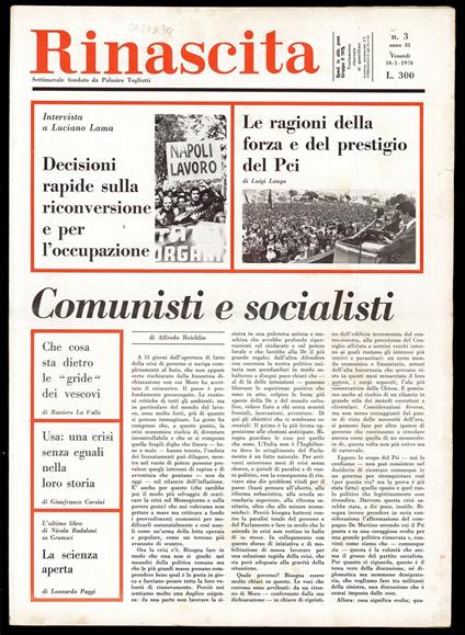 Rinascita Anno 33 n. 3 - Palmiro Togliatti - copertina