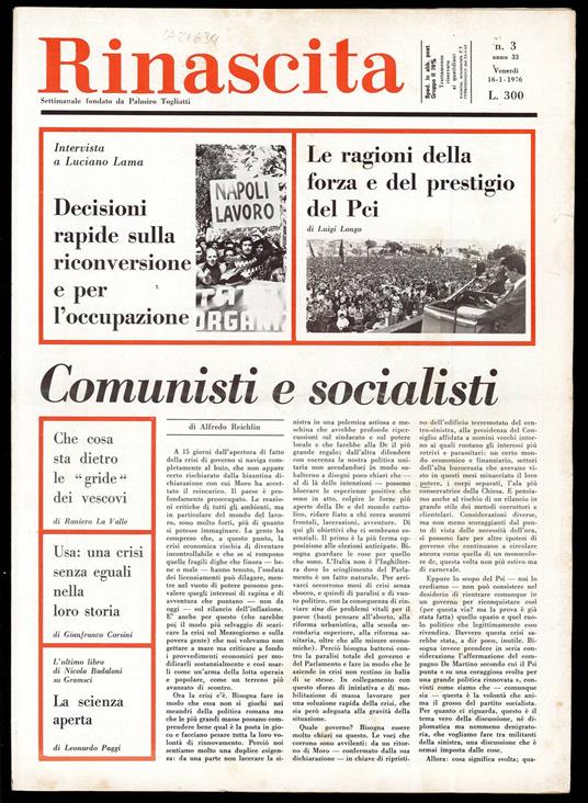Rinascita Anno 33 n. 3 - Palmiro Togliatti - copertina