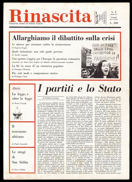 Rinascita Anno 33 n. 4 - Palmiro Togliatti - copertina