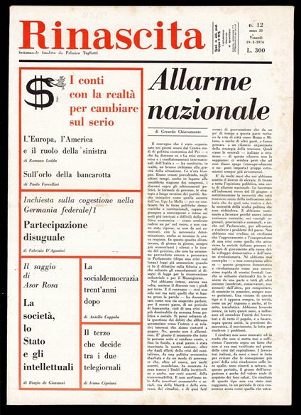Rinascita Anno 33 n. 12 - Palmiro Togliatti - copertina