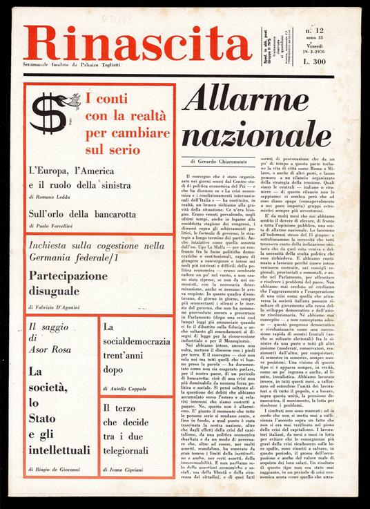 Rinascita Anno 33 n. 12 - Palmiro Togliatti - copertina