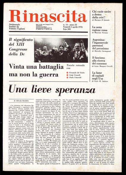 Rinascita Anno 33 n. 14 - Palmiro Togliatti - copertina
