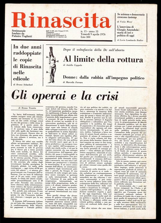 Rinascita Anno 33 n. 15 - Palmiro Togliatti - copertina