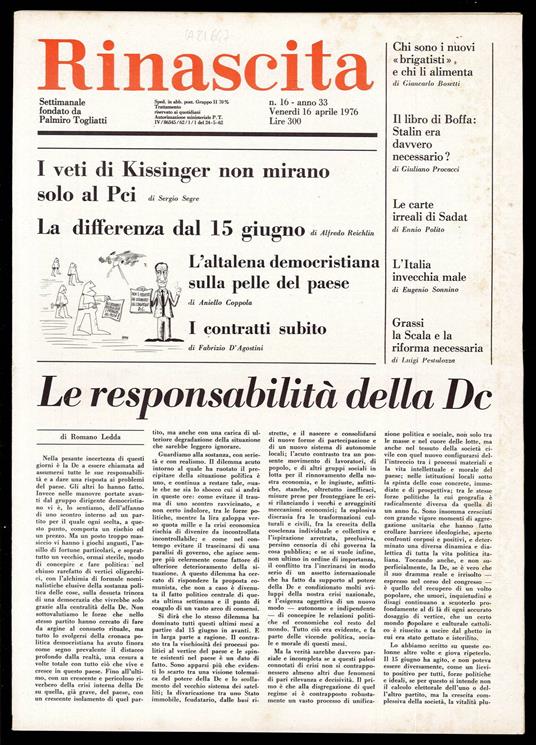 Rinascita Anno 33 n. 16 - Palmiro Togliatti - copertina