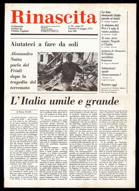 Rinascita Anno 33 n. 20 - Palmiro Togliatti - copertina