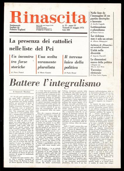 Rinascita Anno 33 n. 21 - Palmiro Togliatti - copertina