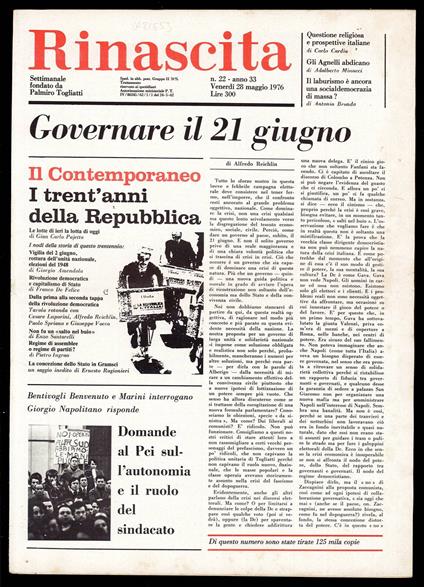 Rinascita Anno 33 n. 22 - Palmiro Togliatti - copertina
